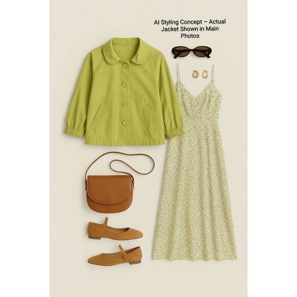 Elliott Lauren Soft Chartreuse Cotton Jacket | Size 10 - Picture 14 of 14